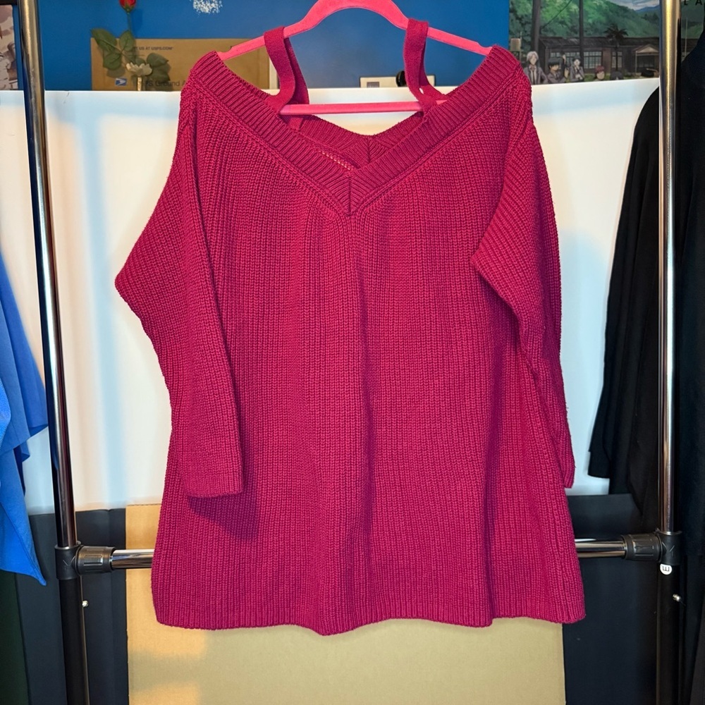 Torrid size (22/24) Burgundy Off-Shoulder Sweater - Picture 4 of 11